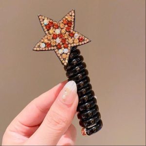 Little Girl's Star Line Hair Ring Children's Color Diamond Five-pointed Star Roll Head Rope Girls' Hair Headwear Hair Accessories