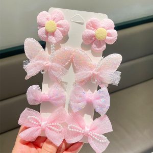 Sweet Cute Bow Flower Hairpin Girl Double Ponytail
